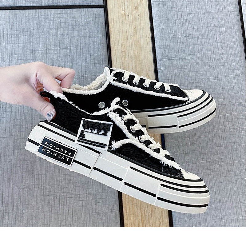 Giày nữ sneaker đế gỗ Xvessel độn đế -giày CV rách cực độc