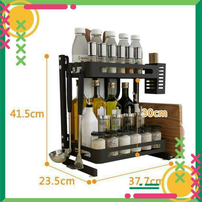 Kệ đựng gia vị bằng thép không ghỉ kèm ống đựng đũa và kệ cài thớt tiện lợi