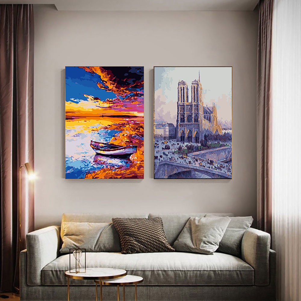 Bộ tranh sơn dầu Hamlet tô màu theo số hình phong cảnh đẹp mắt treo tường trang trí ngày lễ cỡ 40x50cm DIY