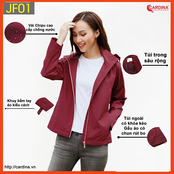 Áo JACKET nữ CARDINA chất gió chipu cao cấp 2 lớp chống nước kiểu dáng trẻ trung JF