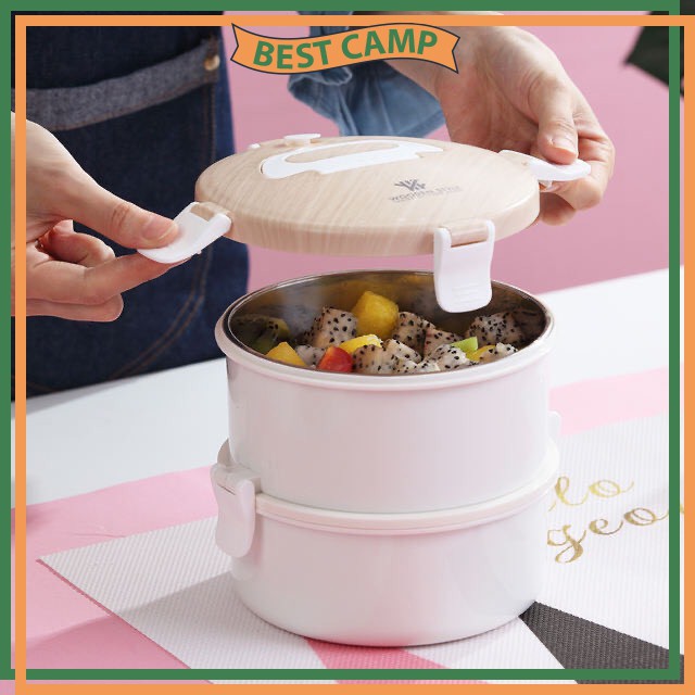 Hộp Cơm Giữ Nhiệt 2 Tầng INOX 304 Hình Tròn 1.6L | BigBuy360 - bigbuy360.vn