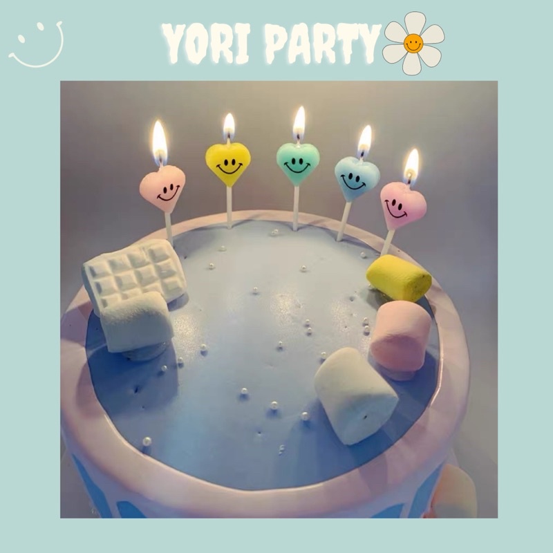 Bộ Nến Trái Tim Mặt Cười 5 Cây Màu Ngọt Ngào Trang Trí Bánh Kem - Yori Party