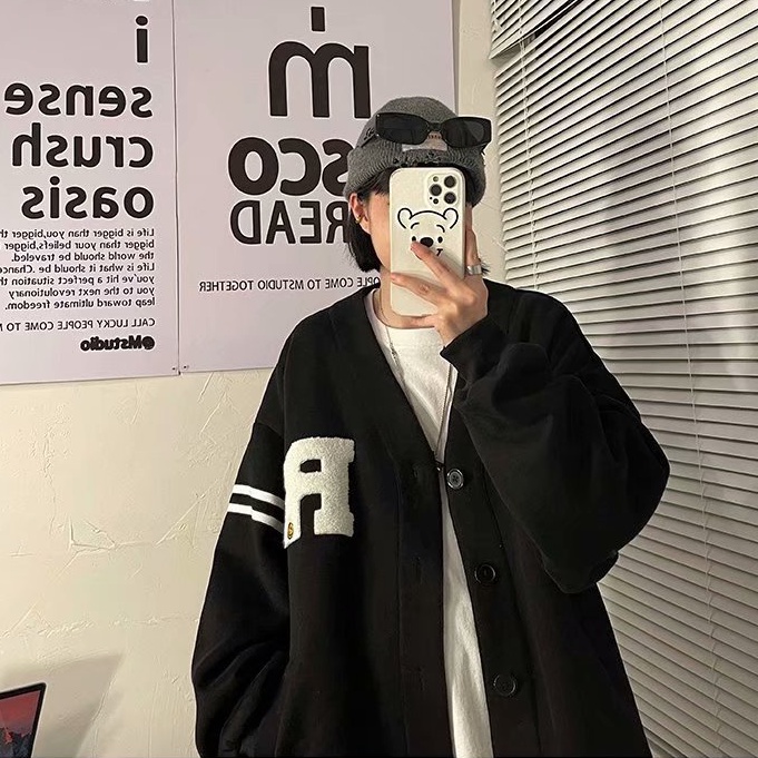 Áo Khoác Bóng Chày Cổ Chữ V Thời Trang Hàn Quốc