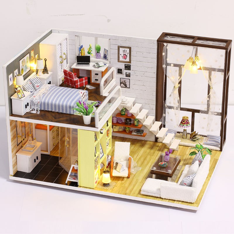 Mô hình nhà DIY Doll House Contracted City Kèm Mica chống bụi, Bộ dụng cụ và Keo dán