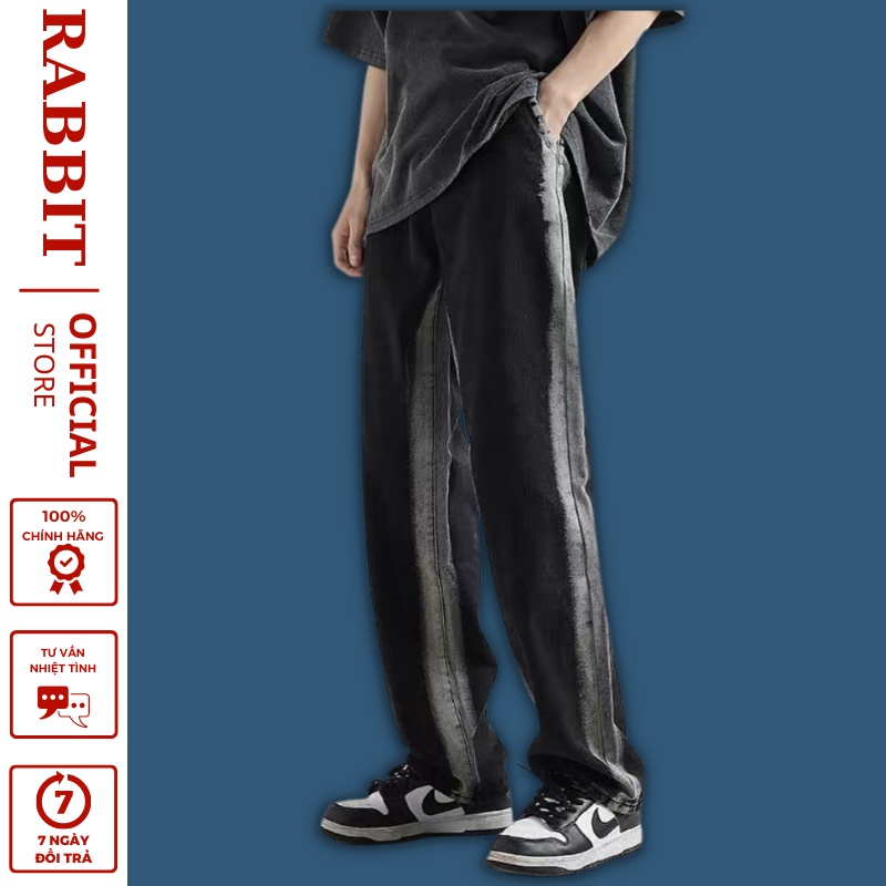 Quần jean nam wash nửa 2 màu xanh, đen ống suông rộng - Quần baggy nam wash W1 chất bò cao cấp hottrend 2022