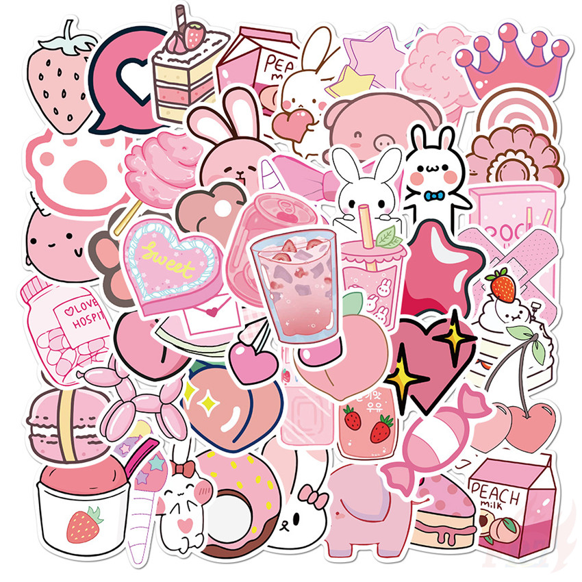 ❉ VSCO： Pink Romantic Series 04 - Sweet Girl Graffiti Stickers ❉ 50Pcs/Set Mixed Fashion DIY Luggage Laptop Skateboard Doodle Decals Stickers