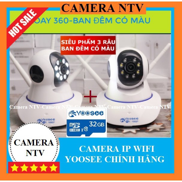 [ KÈM THẺ NHỚ 32G ] Camera YOOSEE 3 râu 8 LED - HD1080 kèm thẻ nhớ 32G - Bảo Hành 12 Tháng - QUAY ĐÊM CÓ MÀU