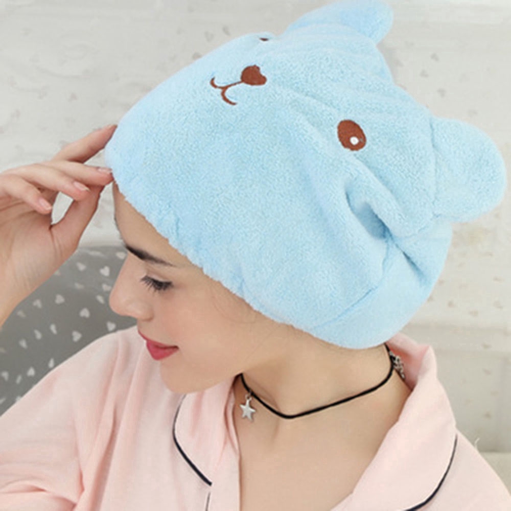 Cute Bear Dry Hair Cap Shower Cap Bath Towel Strong Absorbing Drying Long Velvet Ultra-Soft