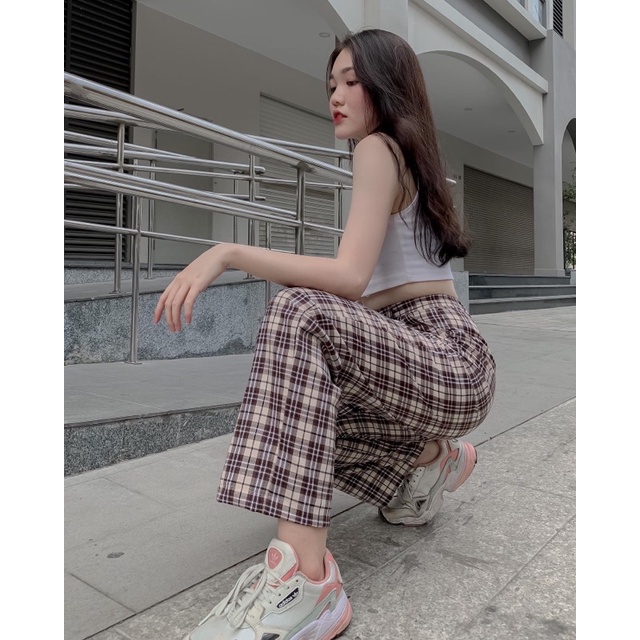 Quần dài ống suông caro