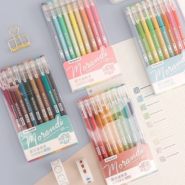 Set 9 bút bi mực Gel 0.6mm nhiều màu sắc phong cách vintage