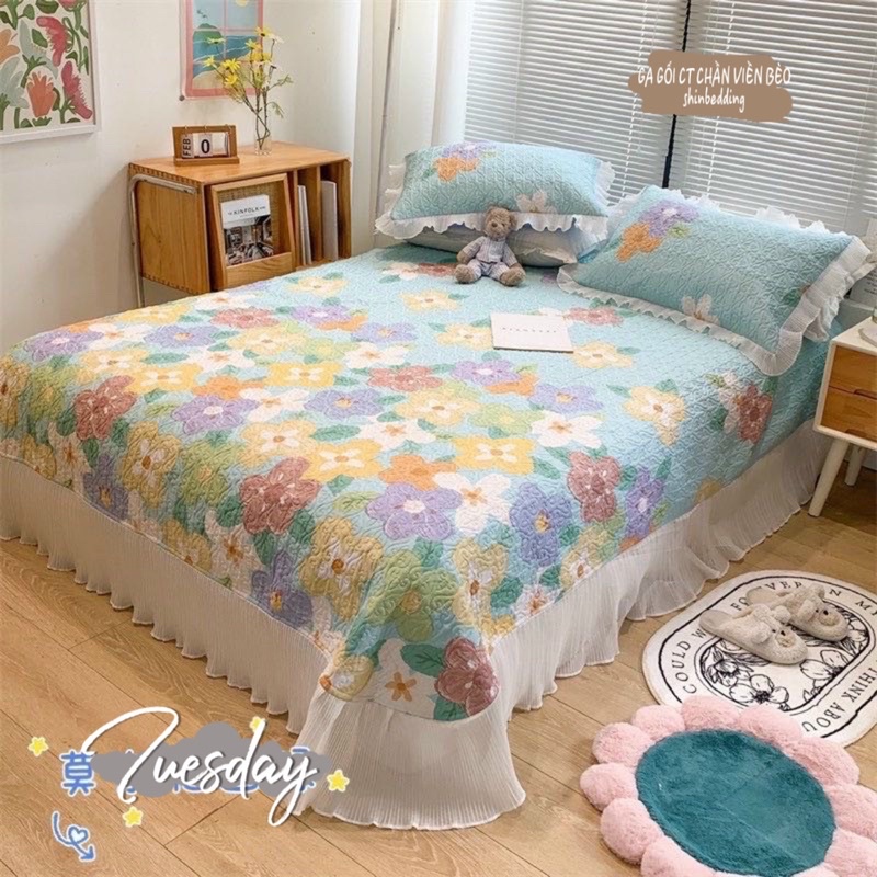 Set Ga Gối Cotton Chần Viền Bèo , Nhiều Hoạ Tiết_ shinbedding
