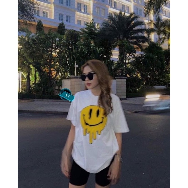 bộ thun ao rộng tay lỡ quần legging đùi mặt cười vàng chảy drew
