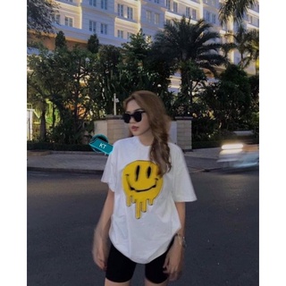 bộ thun ao rộng tay lỡ quần legging đùi mặt cười vàng chảy drew