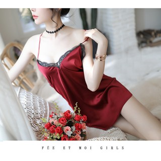 Đầm ngủ lụa hai dây ren ngực VN002