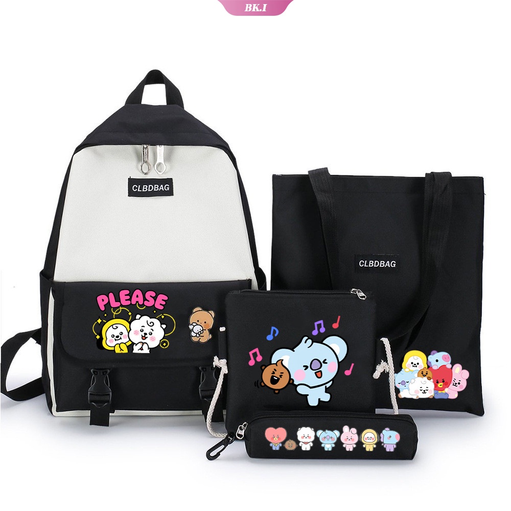 Ba Lô Canvas Đeo Vai Họa Tiết BTS Hoạt Hình Phong Cách Hàn Quốc Đáng Yêu BK2