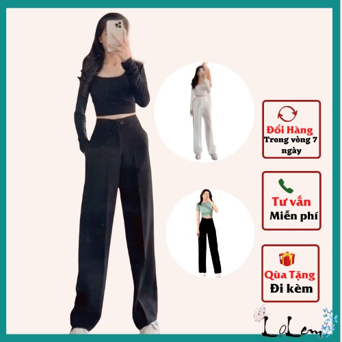 Quần ống rộng suông lưng cao khóa trước 1 khuy chất tuyết mưa