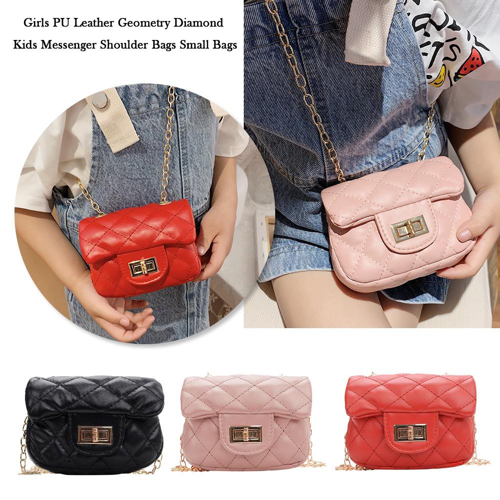 ♚Frendyest♚Girls PU Leather Geometry Diamond Kids Messenger Shoulder Bags Small Bags