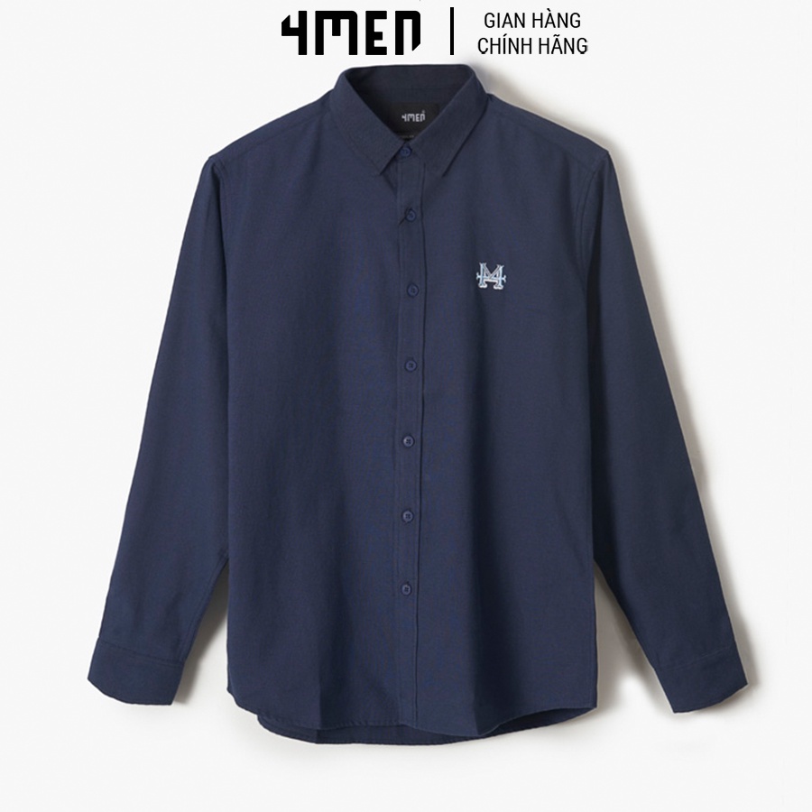 Áo Sơ Mi Nam 4MEN Oxford Thêu Logo 4M ASM085 tay dài, cổ cách điệu, vải oxford và cotton thoáng mát, mềm mịn