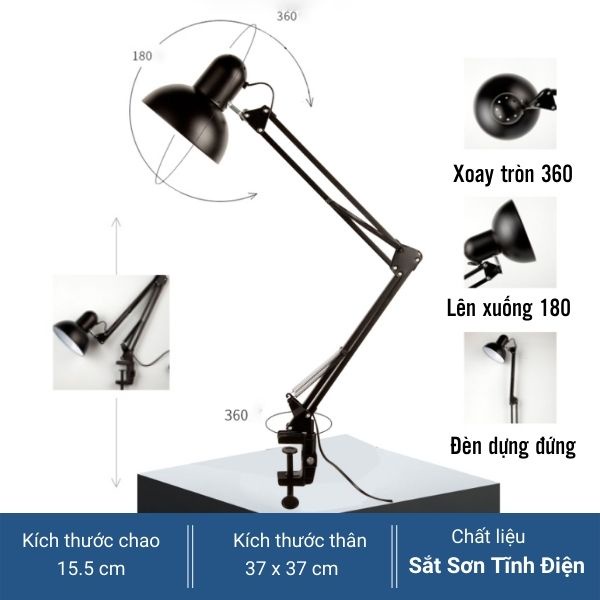 Đèn học PIXAR Bóng LED Chống Cận Bảo Vệ Mắt Đổi 3 Màu Kẹp Bàn Chắc Chắn Tao1501 Bảo Hành 2 Năm - BA001