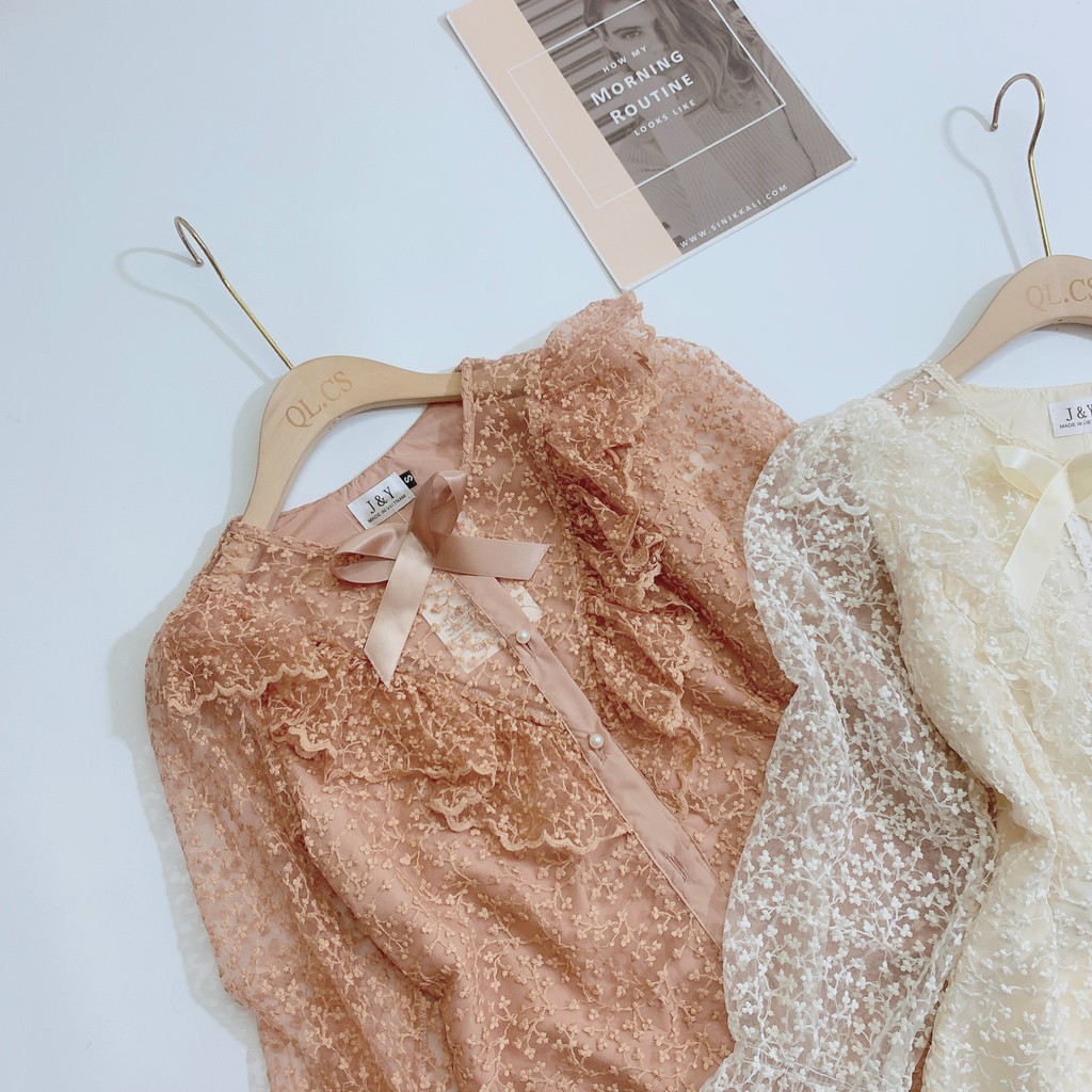 ÁO SƠ MI REN BÈO NƠ CỔ