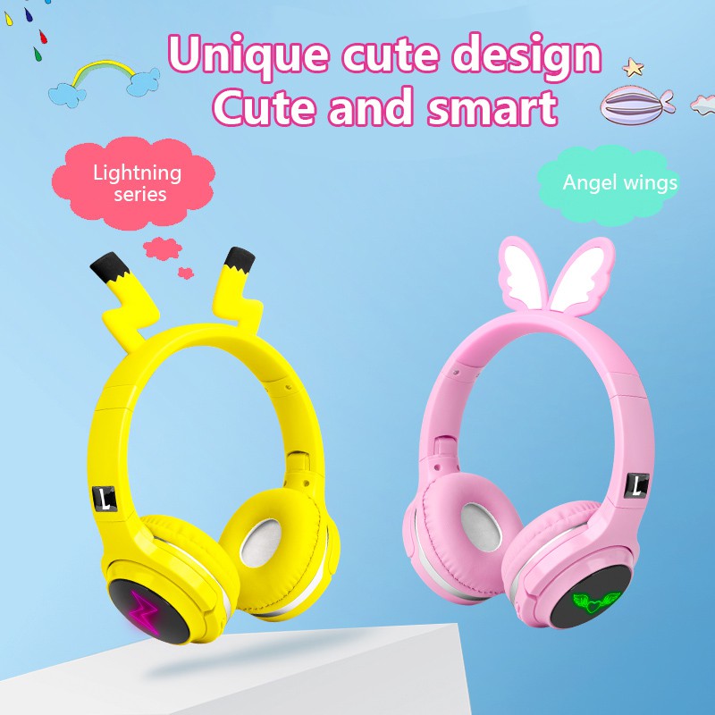 Tai nghe chụp tai không dây bluetooth thiết kế kiểu Pikachu xinh xắn