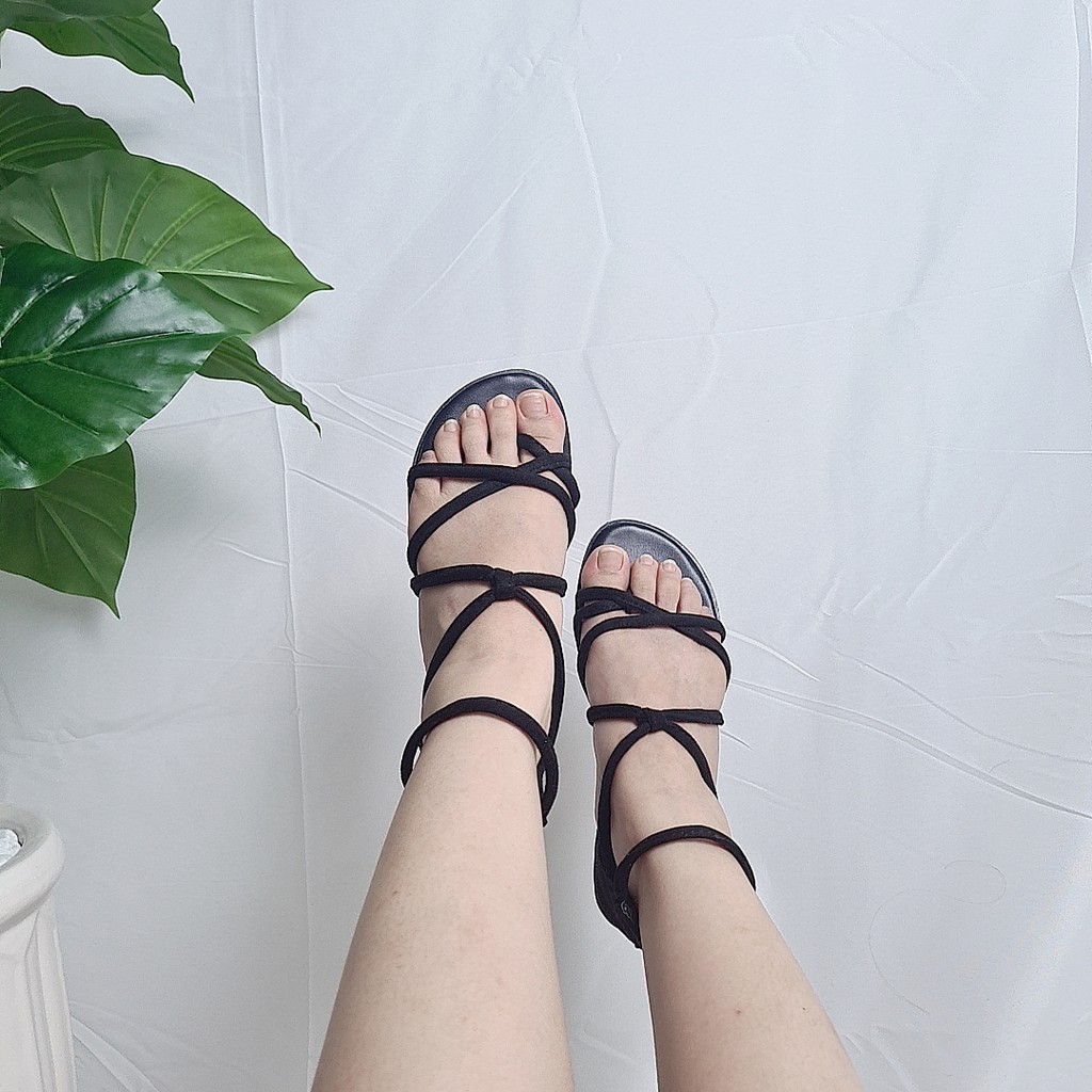 Sandal phong cách buộc dây dây kéo sau phong cách boho [Sale khô máu]