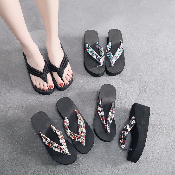 Dép kẹp nữ SIÊU NHẸ HỌA TIẾT BÔNG HOA, dép tông nữ dép đế xuồng 6cm thời trang Hàn Quốc giày Chuộng