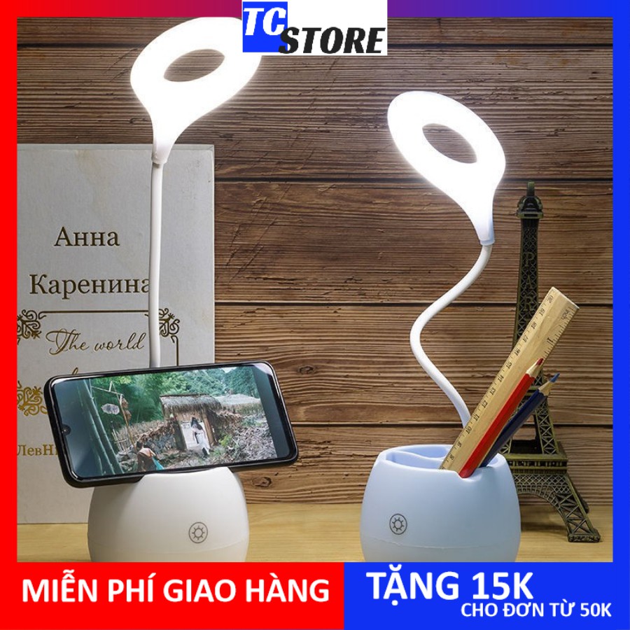 Đèn học để bàn chống cận cảm ứng tích điện kiêm hộp đựng bút và giá đỡ điện thoại - Đèn học chống cận thị