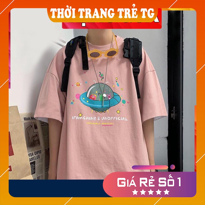 Áo thun 💕𝑭𝒓𝒆𝒆𝒔𝒉𝒊𝒑💕 Áo phông form rộng Unisex L77, mặc lớp, nhóm, cặp in hình ĐĨA BAY UNOFFICIAL màu hồng.