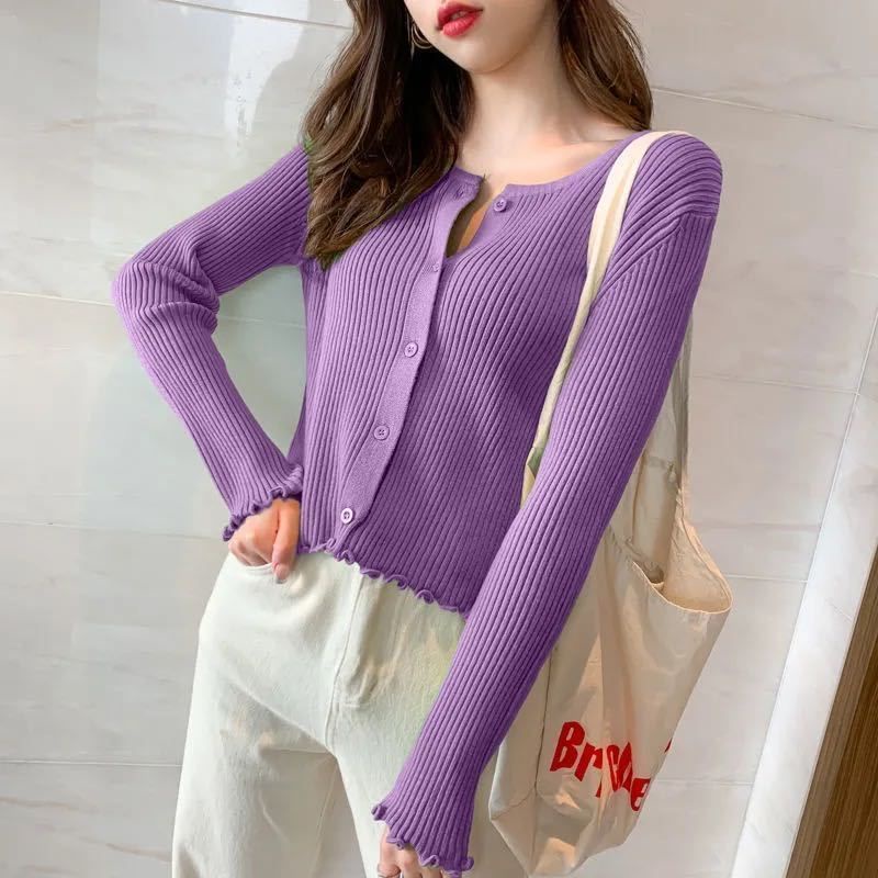 Áo Khoác Cardigan Thun Len Tay Dài Nữ Hàn Quốc
