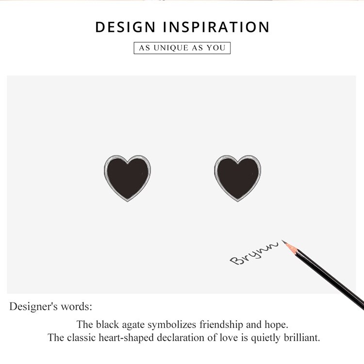 Khuyên Tai Xỏ Lỗ Bamoer SCE915 bằng bạc 925 Đính Đá Mã Não Hình Trái Tim Màu Đen Cá Tính Cho Nam/Nữ