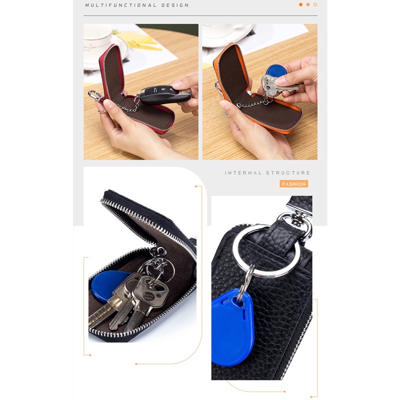 Ví Da Đựng Chìa Khóa Xe Hơi Màu Trơn Có Khóa Kéo Tiện Dụng