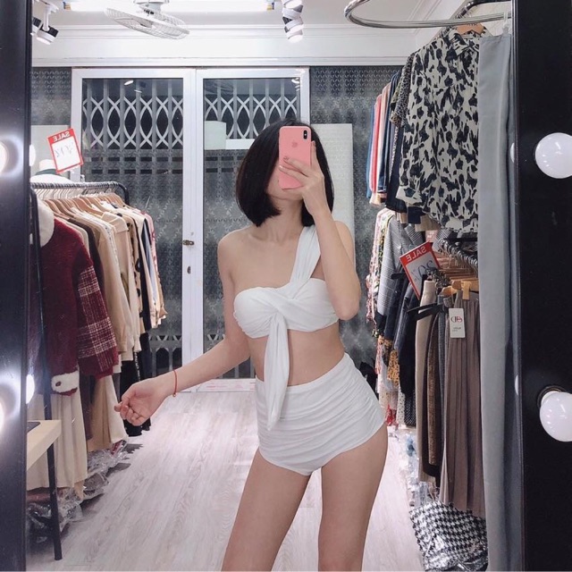 Đồ bơi 2 mảnh xoắn trắng