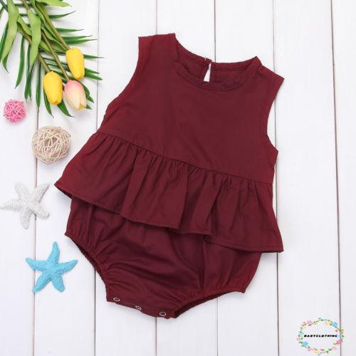 ღWSVღNewborn Baby Girl Red Sleeveless Romper Jumpsuit Bodysuit Outfits Clothes Summer