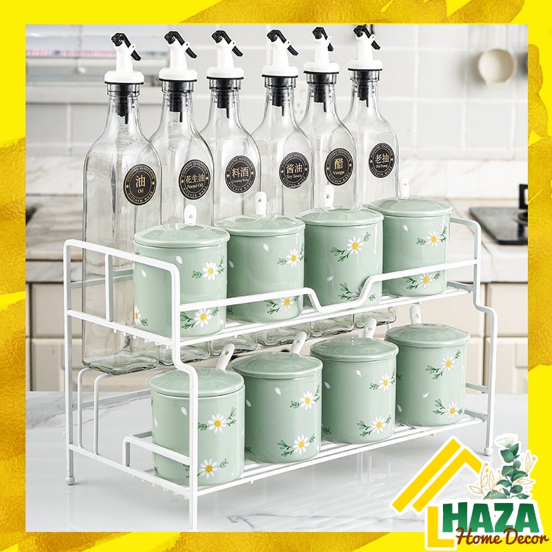 Bộ đựng gia vị, nước mắm hình hoa cúc màu xanh phong cách hiện đại, dễ thương [Haza Home Decor]