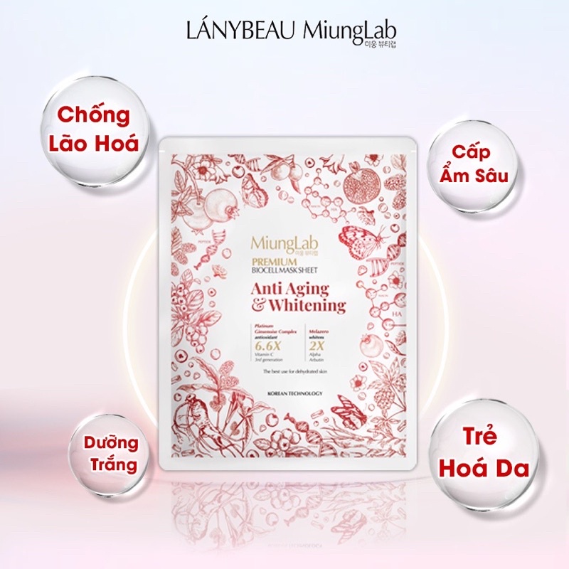 Mặt nạ chống lão hoá , dưỡng trắng da LÁNYBEAU Miunglab Premium Anti-Aging &amp; Whitening 25g Đỏ