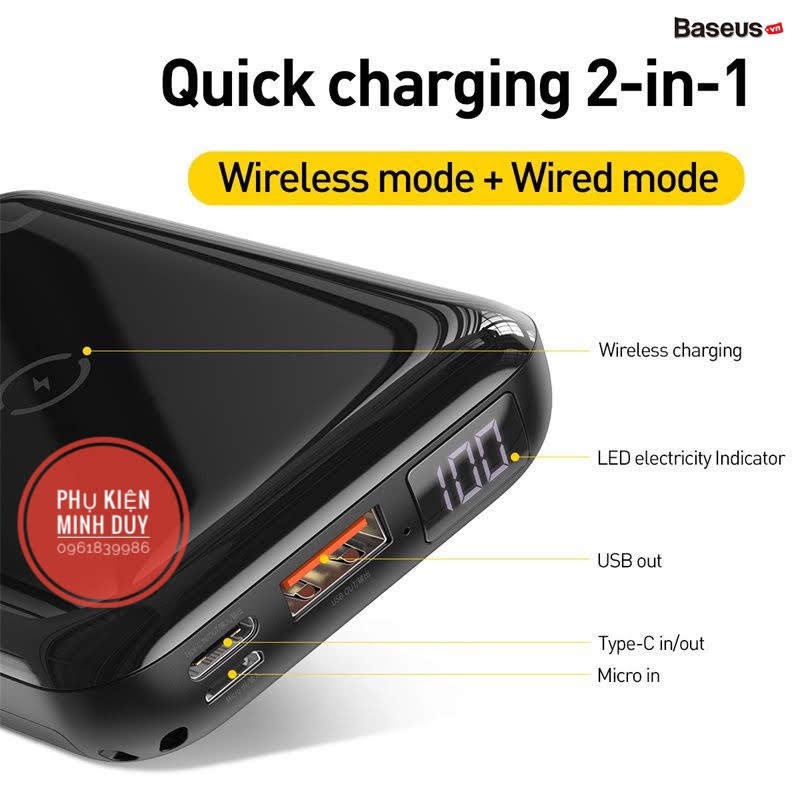 Pin dự phòng tích hợp sạc nhanh không dây Baseus Mini S Bracket Power Bank 10,000mAh (10W Wireless, 18W PD/QC 3.0)