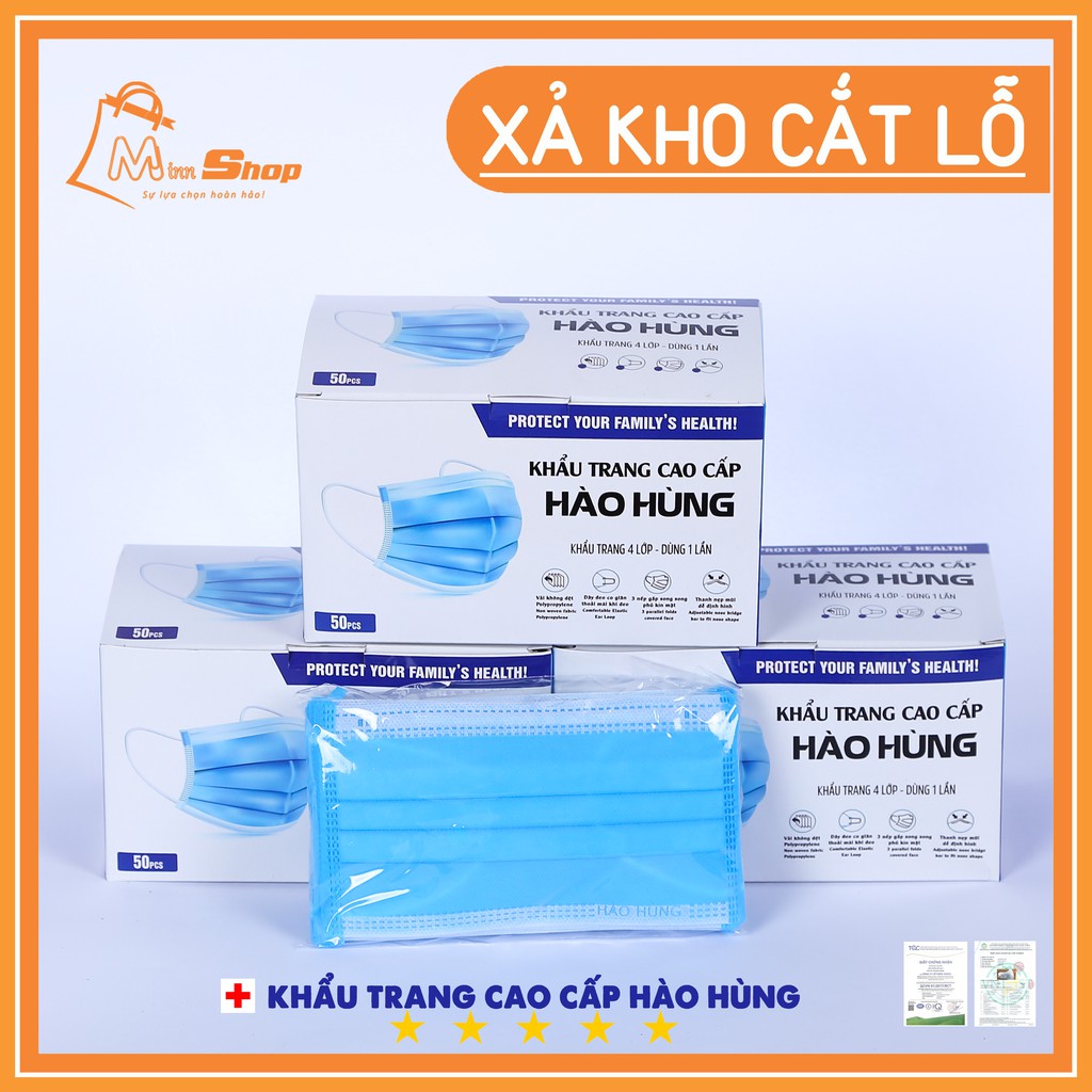 Hộp 50 cái Khẩu trang Y tế 4 lớp Hào Hùng - Chính hãng công ty Hào Hùng