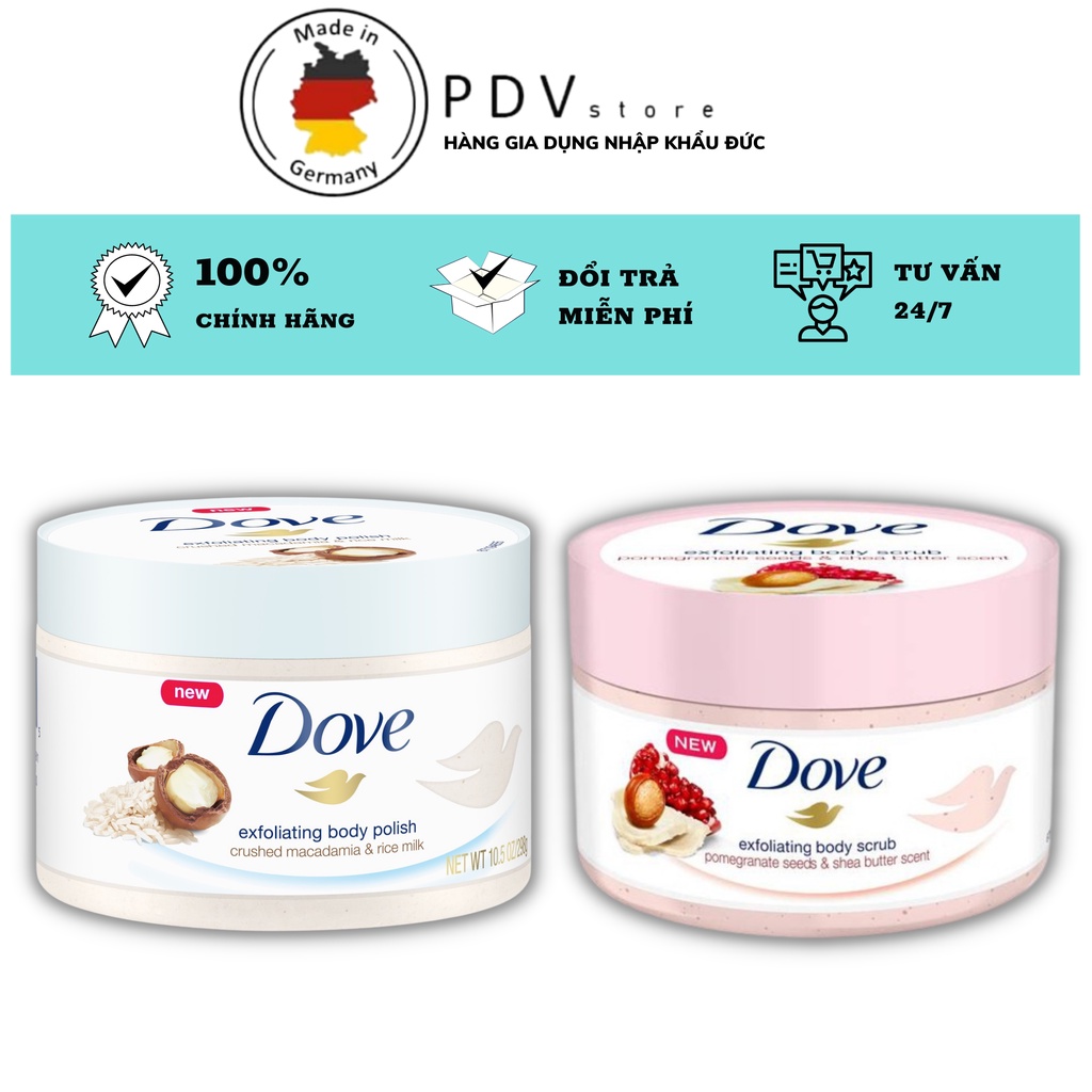 Kem tắm tẩy da chết Dove, tẩy da chết body cam kết hàng nội địa Đức chính hãng hũ 225ml
