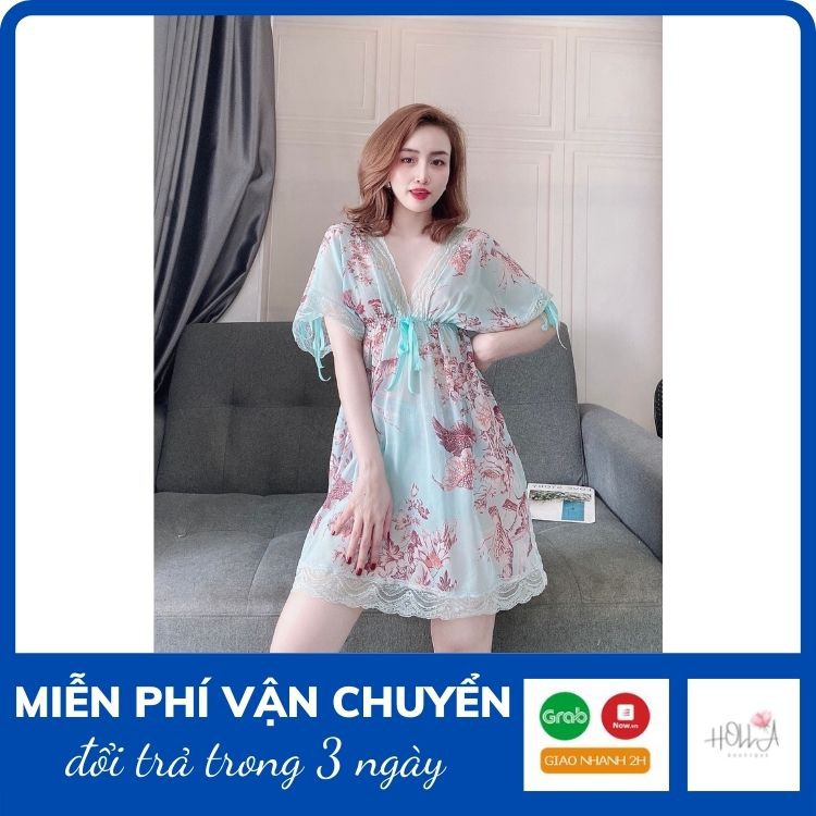 Váy Ngủ Xuyên Thấu Nữ, Set Đồ Ngủ Sexy 3 Món ( Váy Ngủ, Áo Choàng Kèm Quần ) , Đầm Ngủ Mặc Nhà Bigsize Chất Voan Tơ.