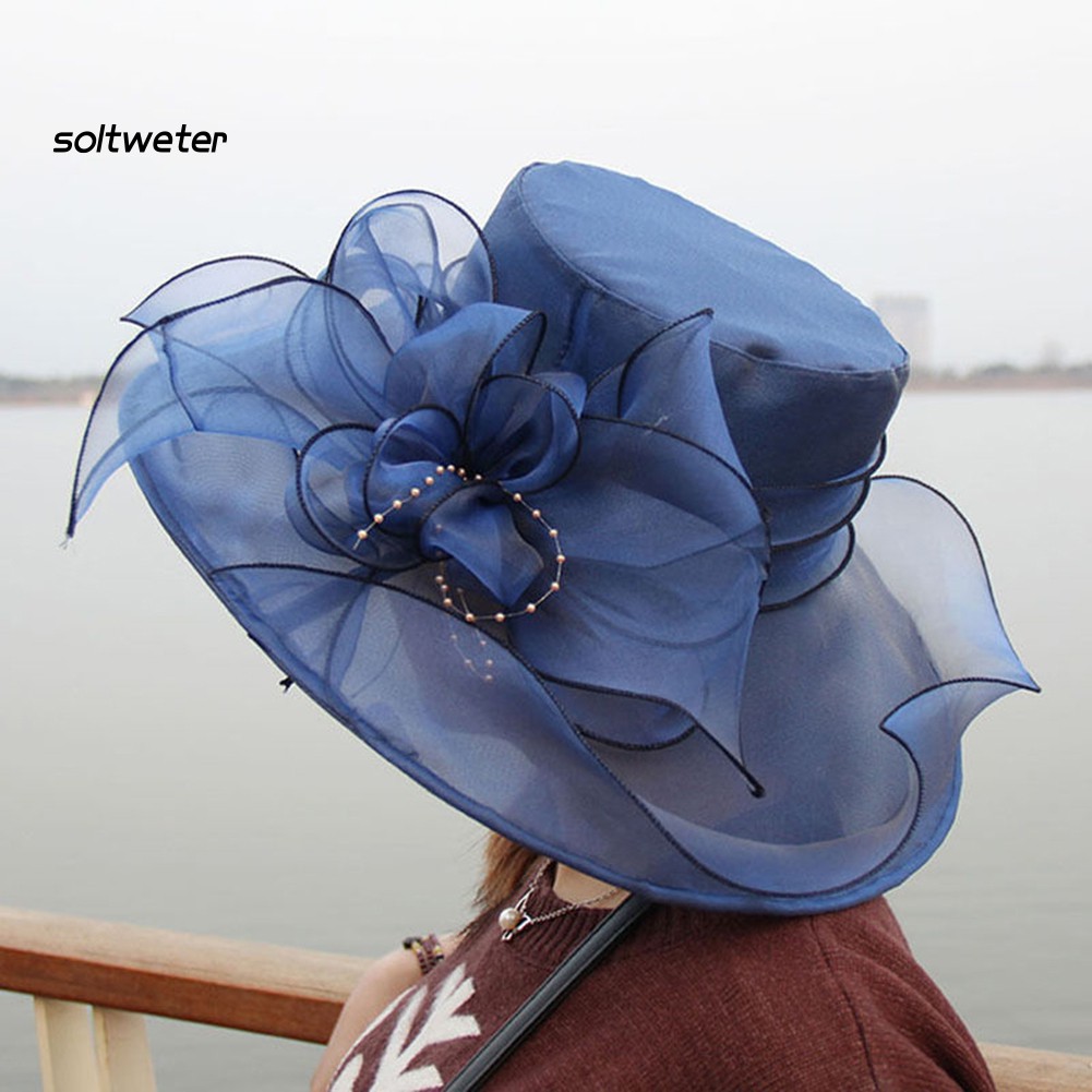 Mũ tròn vành đính hoa thời trang cho nữ