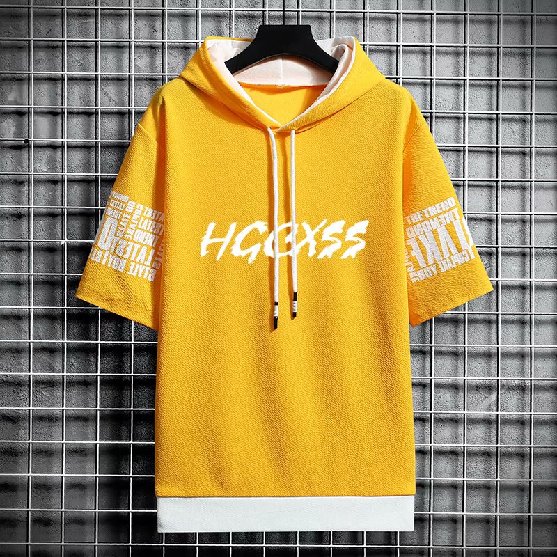 Áo hoodie tay ngắn in chữ thời trang Hàn Quốc 2021 dành cho nam