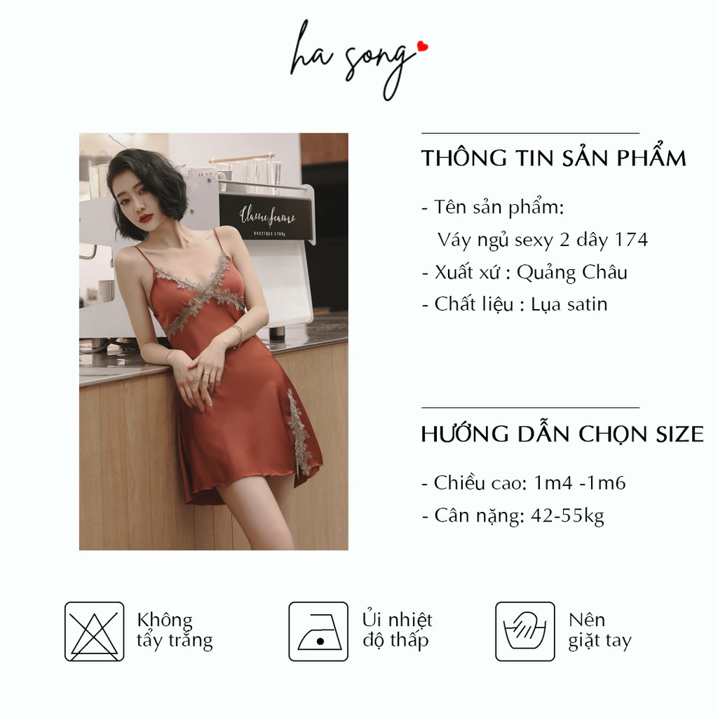 Váy ngủ lụa 2 dây 174 - Ha Song Shop form chuẩn tôn dáng