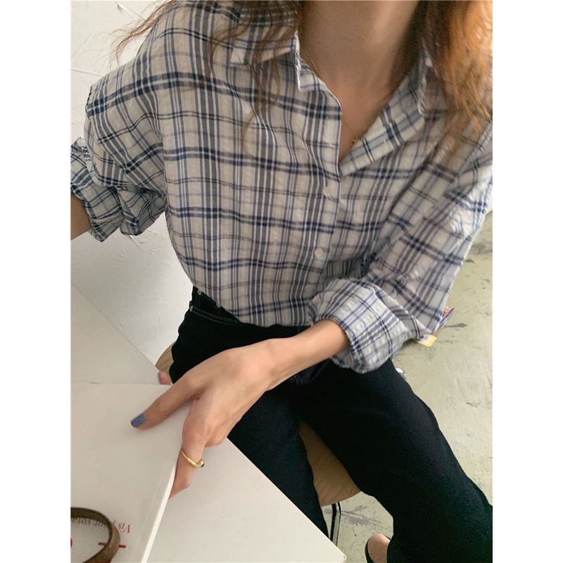 Áo sơ mi tay dài kẻ sọc caro thời trang dành cho nữ 45929