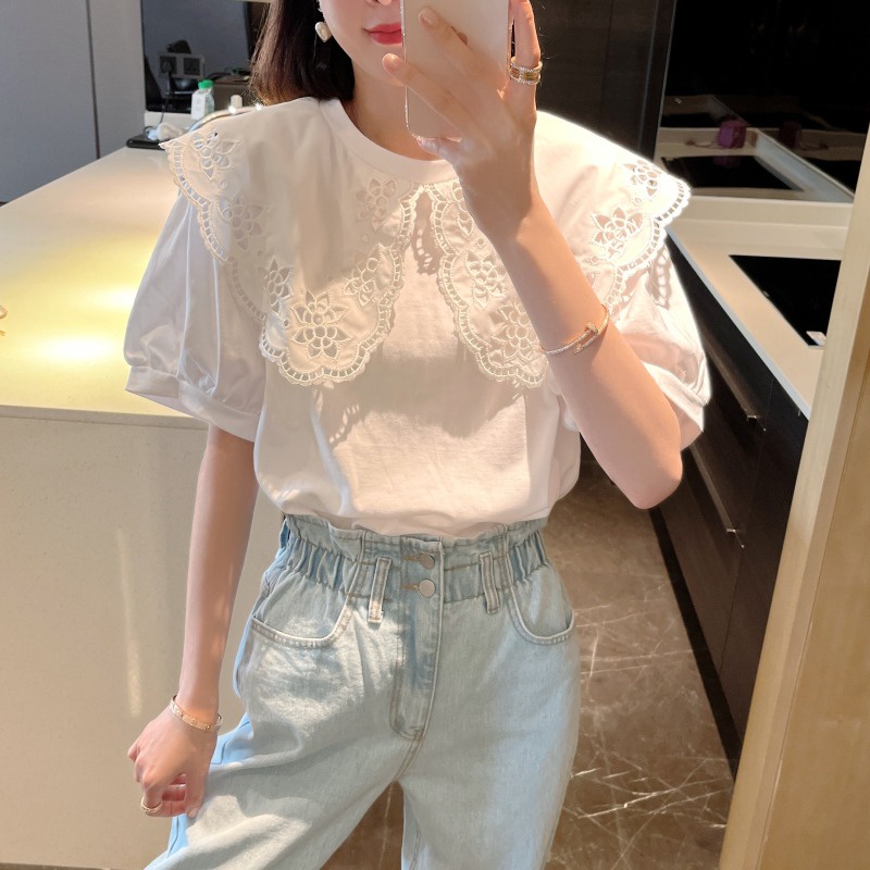 Áo Thun Tay Ngắn Cổ Lá Sen Plus Size Cho Nữ