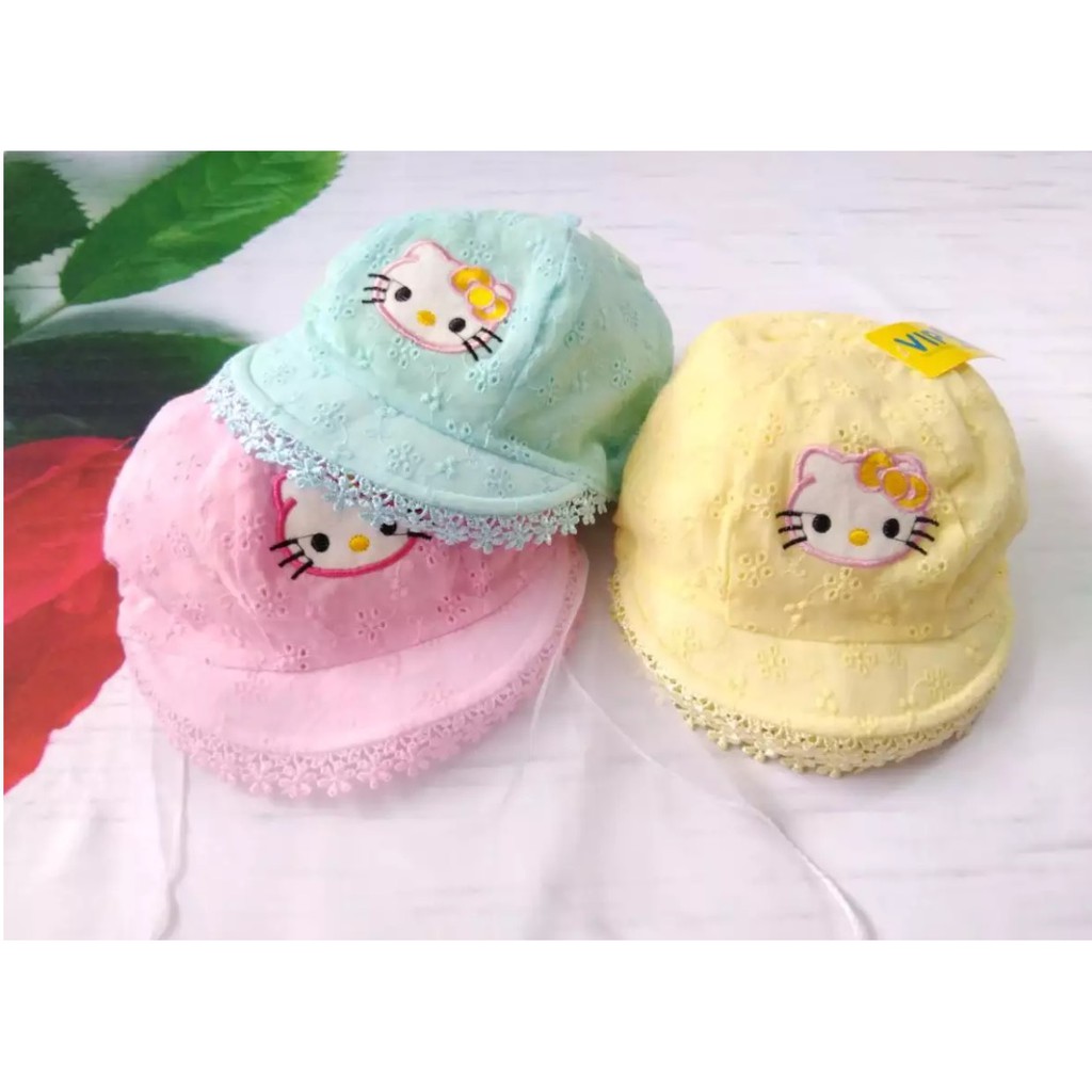 Mũ/ Nón cho bé sơ sinh đẹp có khăn voan che mặt chống bụi cho trẻ đi tiêm phòng an toàn_Mã Kitty