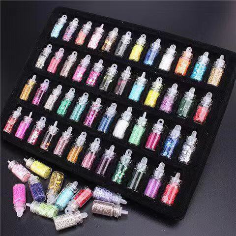HOT12/48 màu chai thủy tinh chất nhờn pha lê bùn lấp đầy vỏ bột lấp lánh sequin tự làm kết hợp hỗn hợp