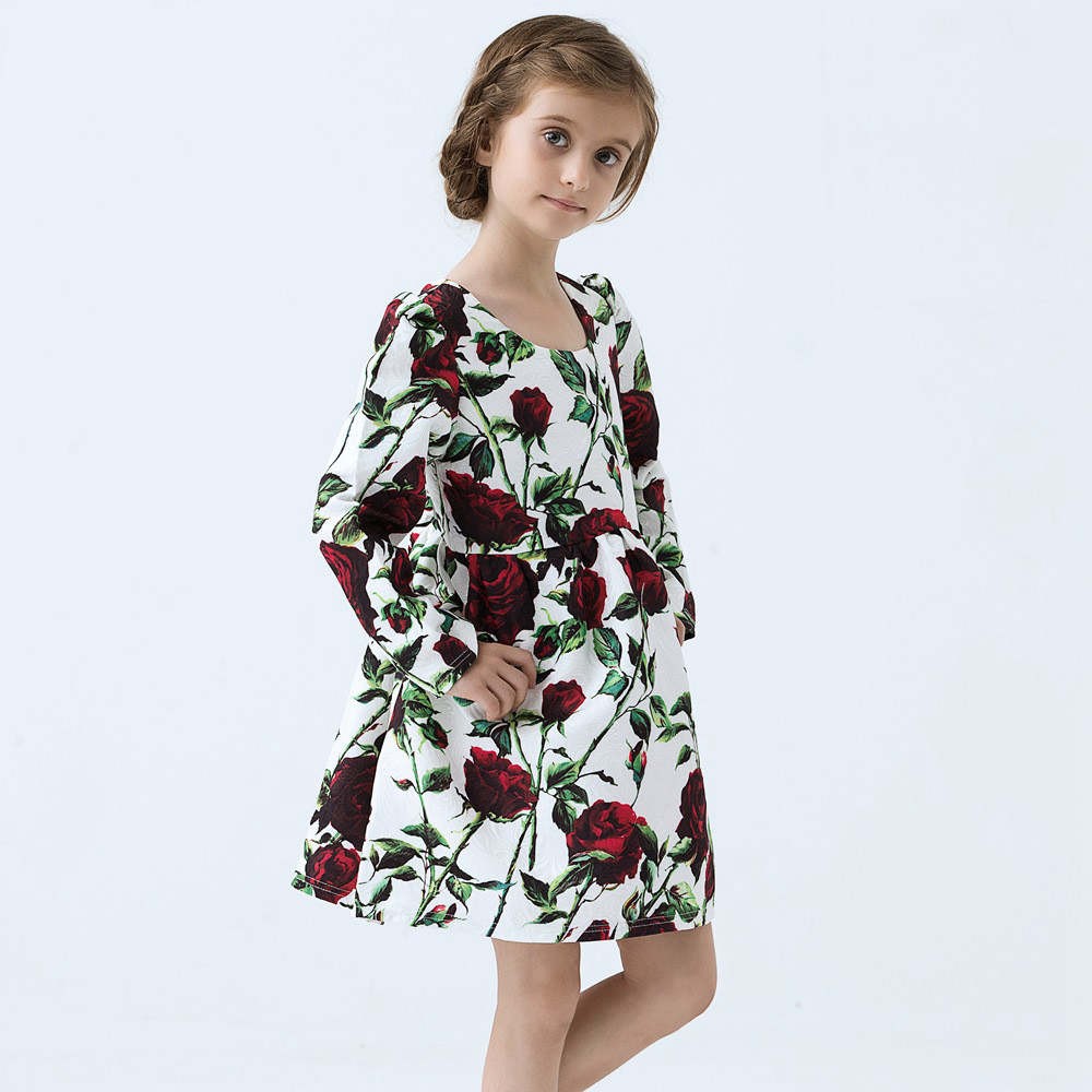 Đầm Sanlutoz Tay Dài Họa Tiết Hoa Dành Cho Bé Vào Mùa Đông