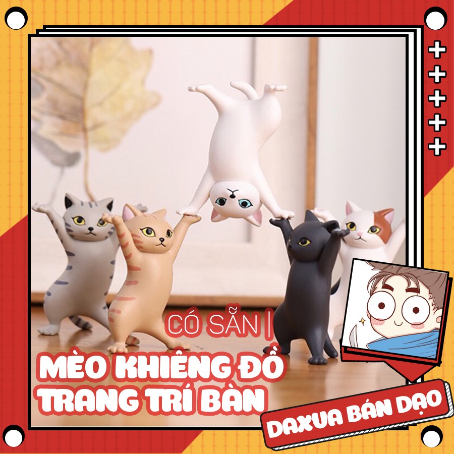 🐱Tượng mèo khiêng đồ 🐱 có sẵn, mô hình mèo mini để bàn trang trí đáng yêu không lem màu