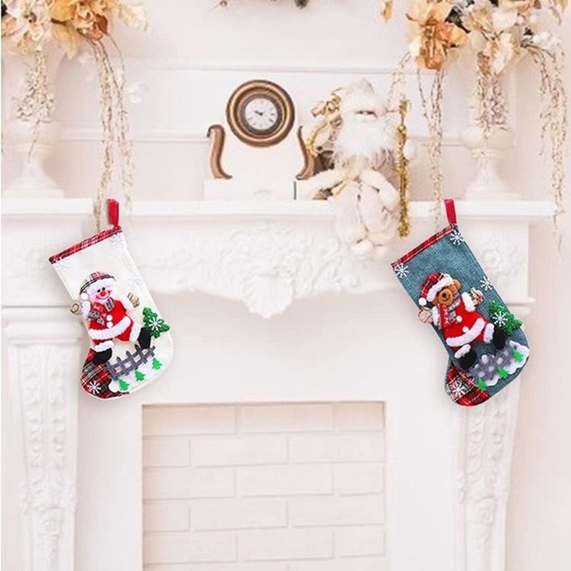 Túi đựng kẹo bằng vải lanh họa tiết giáng sinh dễ thương